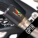 Austin Racing GP1 CB/CBR 650F/R 2017-2025 de-cat race exhaust system by Bill's Exhausts, showcasing polished metal exhaust with branding.