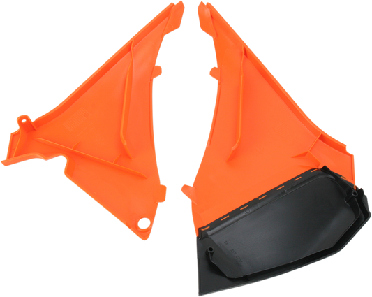 Acerbis Airbox Cover in orange and black for motorcycle, featuring durable body design with brand logo detail.