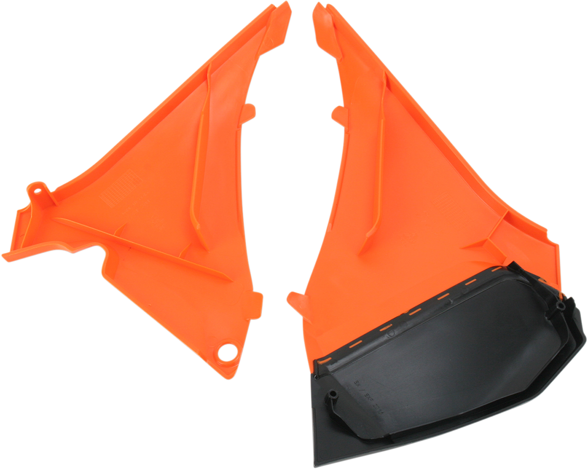 Acerbis Airbox Cover in orange and black for motorcycle, featuring durable body design with brand logo detail.