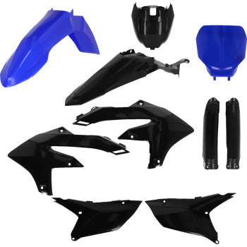 A blue and black Acerbis full replacement body kit for Yamaha YZ250F 2024 and YZ450F 2023-2024 motocross bikes, featuring streamlined panels.