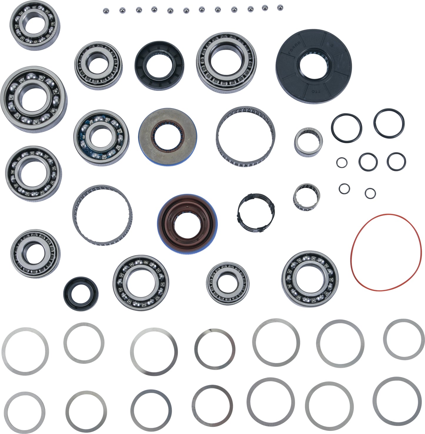 All Balls transmission bearing and seal kit, part #25-7021, featuring various seals and bearings for motorcycle maintenance.