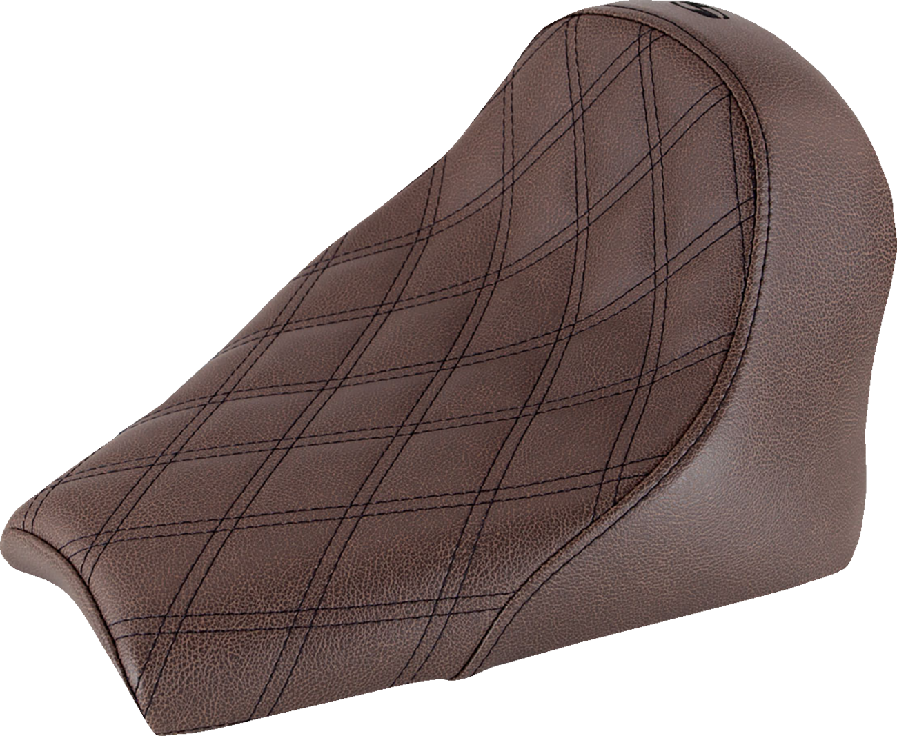 Brown SADDLEMEN Renegade Solo seat with lattice stitching, designed for motorcycle customization, by Bill's Exhausts.