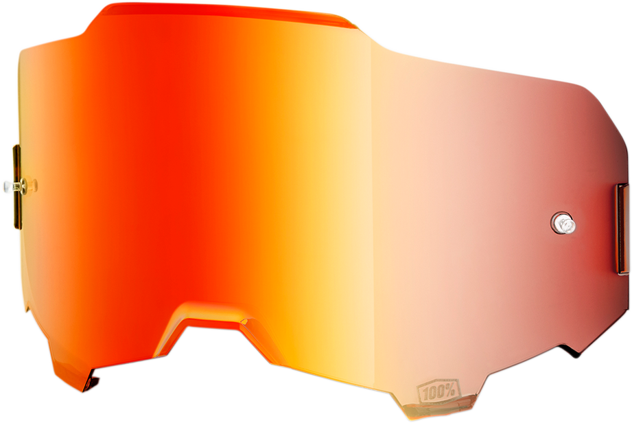 Bill's Exhausts Armega Lens with red mirror finish, designed for high-performance lenses, showcasing reflective red coating.