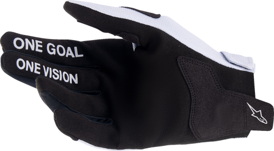 Alpinestars Radar Gloves in haze gray and black, small size, showing textured leather and padded knuckles for motorcycle riding.