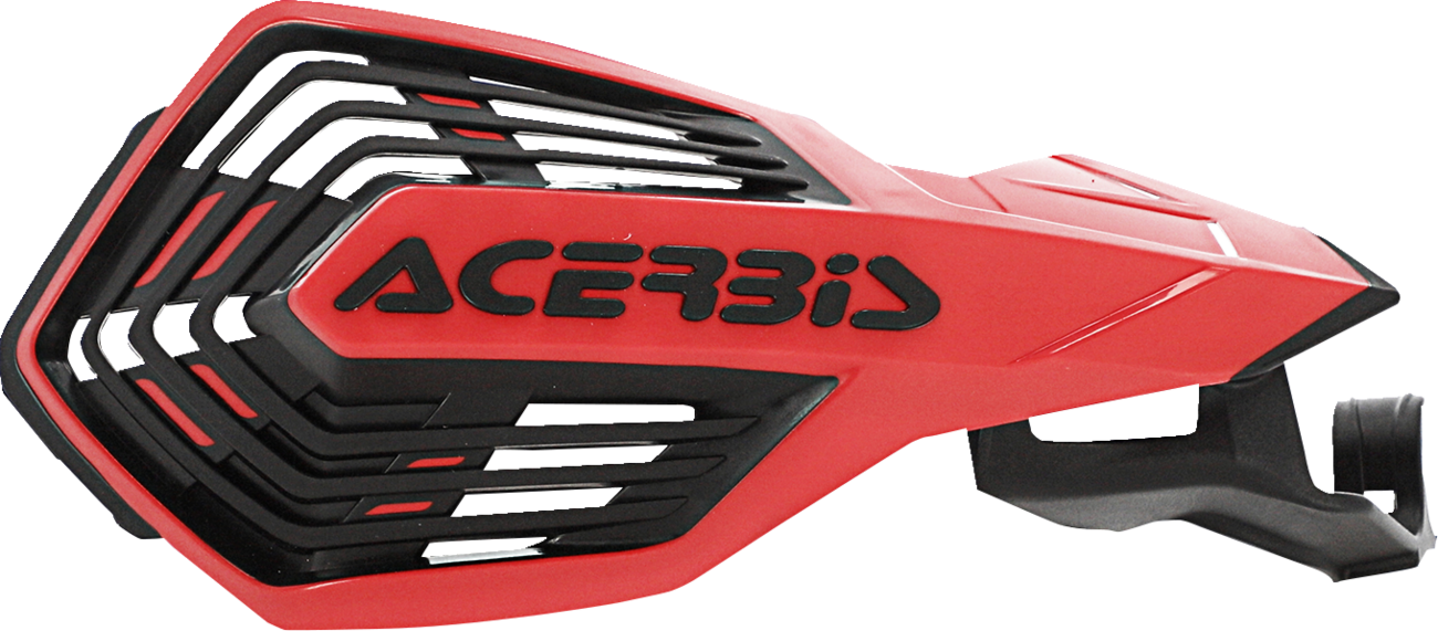A pair of Acerbis K-Future red and black motorcycle handguards mounted on handlebars for protection and style.