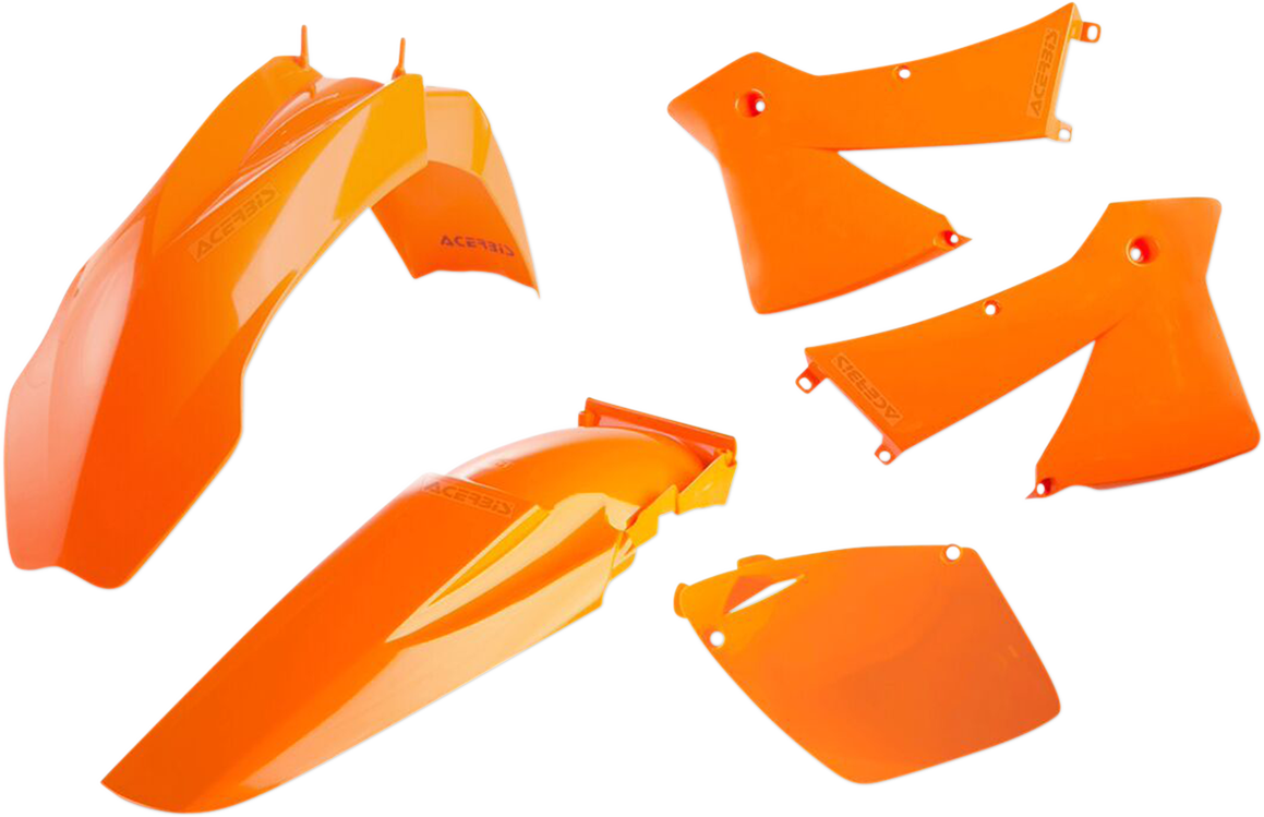 Acerbis standard orange replacement body kit for motorcycles, featuring plastic panels and body parts, displayed on a white background.