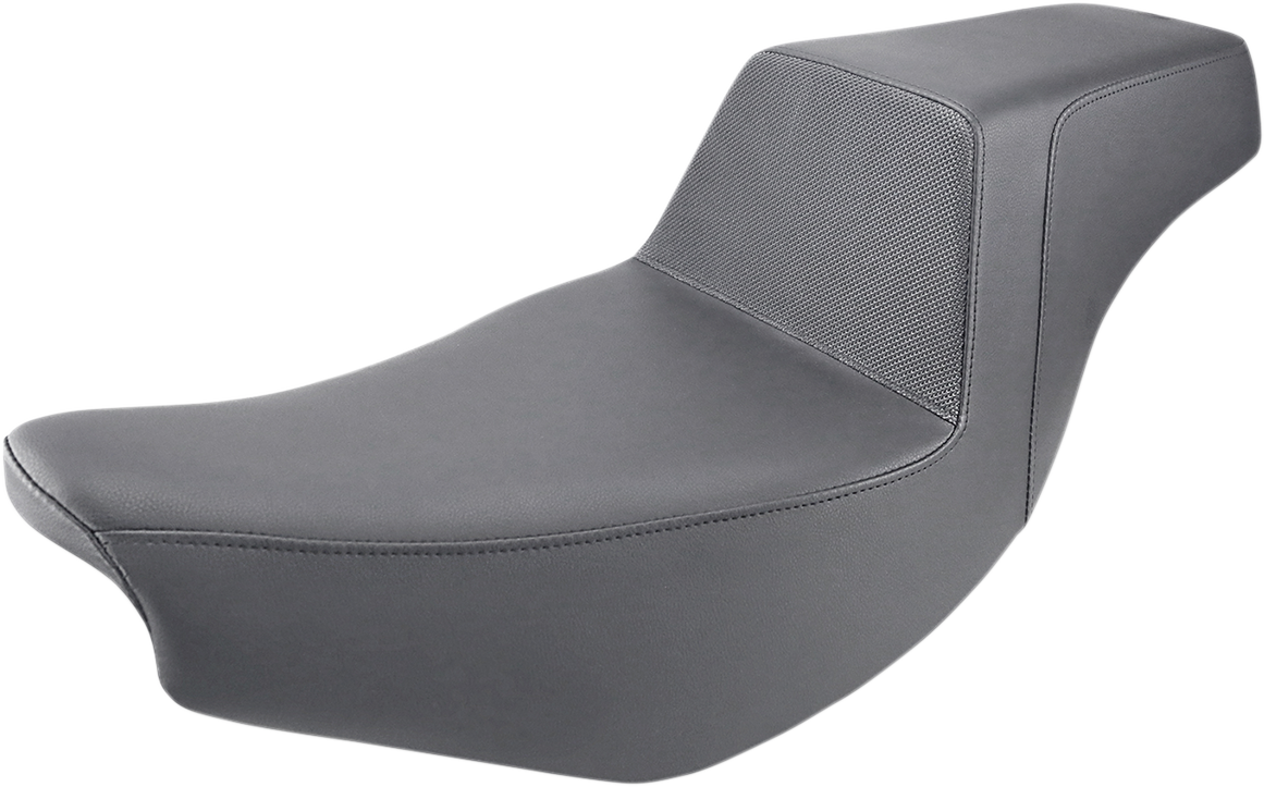 Black SADDLEMEN Step Up Seat with gripper surface for motorcycles, designed for comfort and stability.