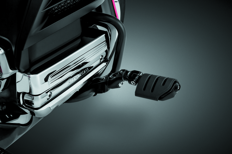 Kuryakyn Ergo II Trident Dually ISO Pegs with Long Arms for Honda GL1800 in glossy black, showing motorcycle foot pegs and mounting hardware.
