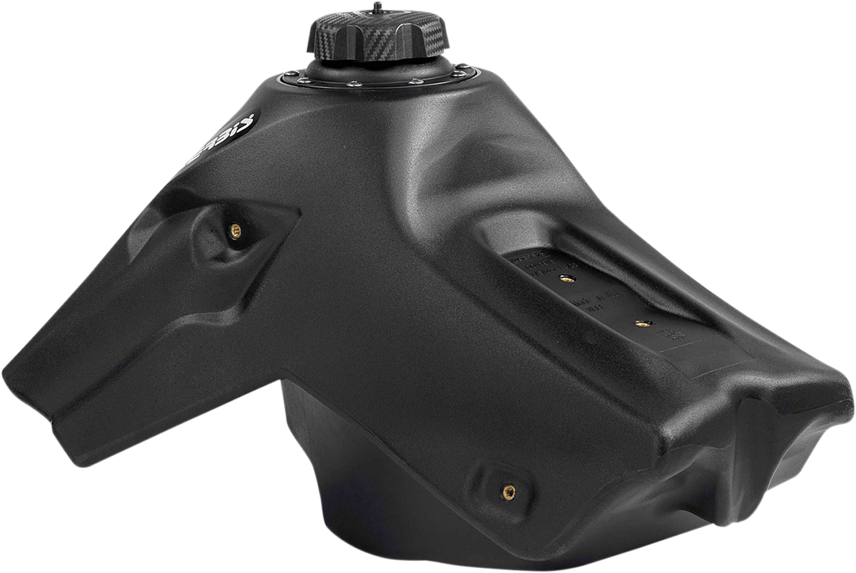 Black Acerbis gas tank for Honda motorcycles, 2.7-gallon capacity, body style, designed for durability and fit.