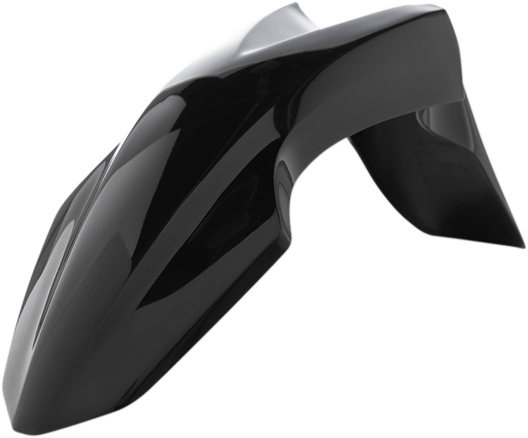 Black Acerbis front fender for motorcycle, body part with smooth finish and mounting points, designed for durability and style.