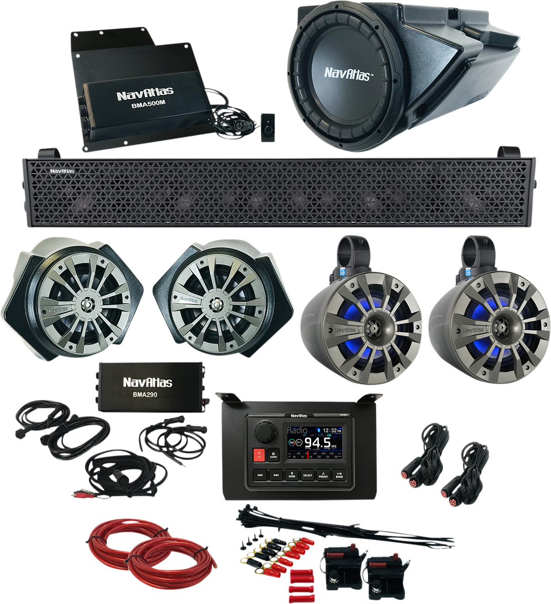 Bill's Exhausts NAVATLAS Audio Kit Zone 5 Turbo S RZR1ZONE5S speakers installed in a vehicle interior.