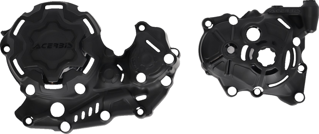 A black Acerbis X-Power body kit for Yamaha YZ450F motorcycle, featuring sleek design and mounting details.