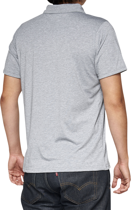 Bill's Exhausts 100% Corpo Heather Gray and white polo shirt, large size, showing front view with collar and logo detail.