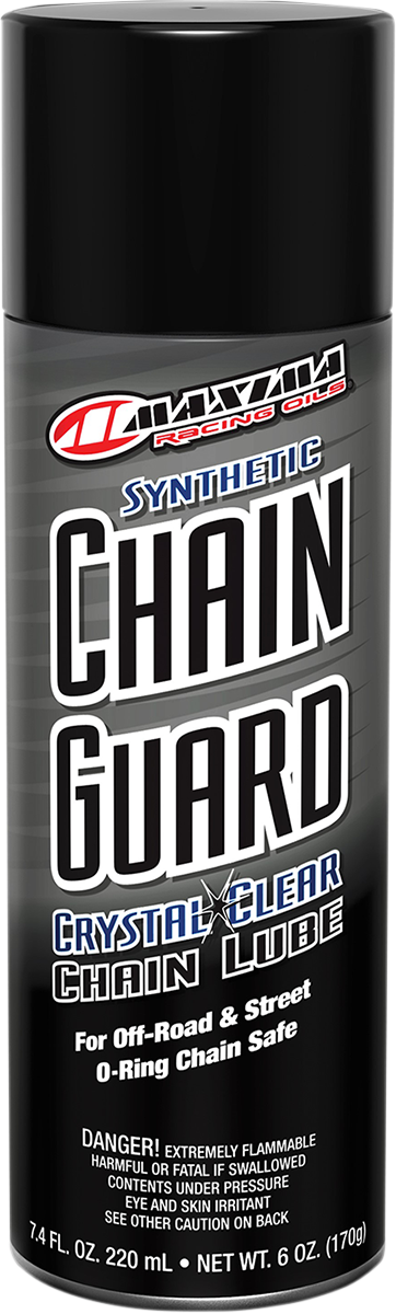MAXIMA RACING OIL Synthetic Chain Guard Lube aerosol spray, 6 oz, designed for motorcycle chains and racing bike maintenance.