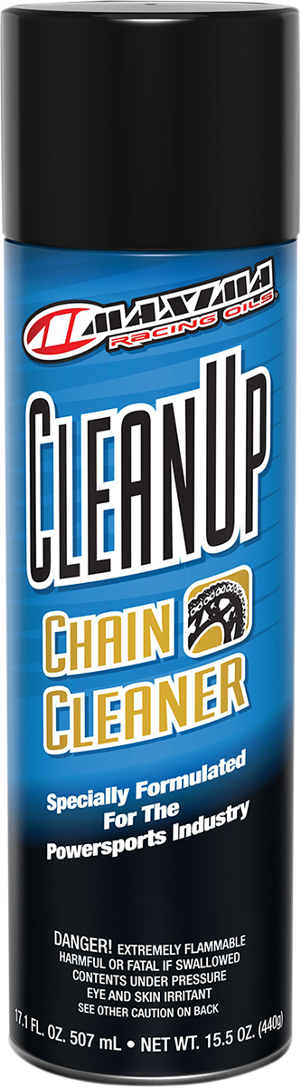 MAXIMA RACING OIL Chain Cleaner Aerosol in 15.5 oz spray bottle, designed to clean motorcycle and dirt bike chains effectively.
