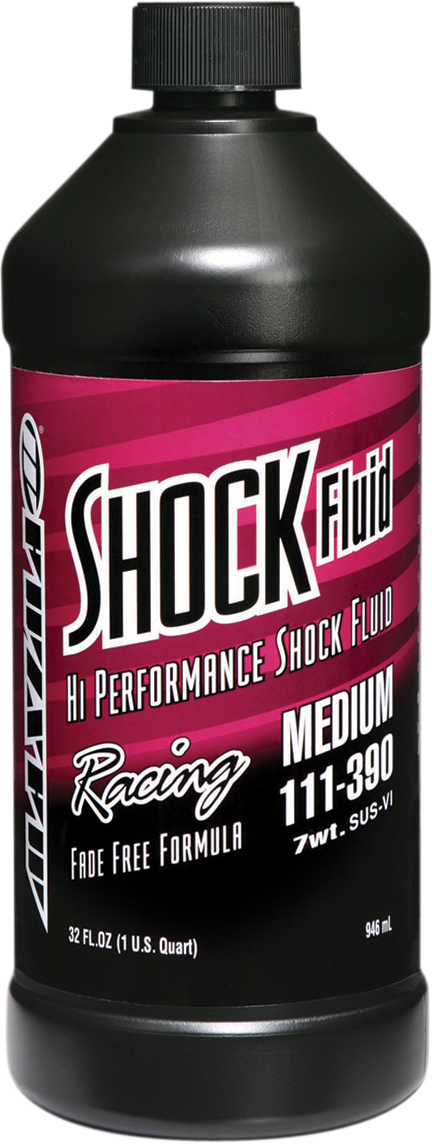 MAXIMA RACING OIL 58901M Racing Shock Fluid in a 1-quart container, designed for high-performance motorcycle and automotive shocks.