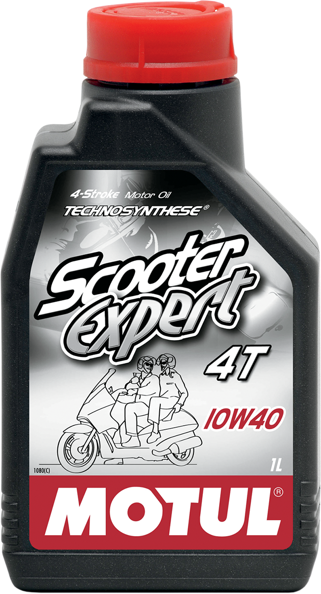 MOTUL Scooter Expert 4T 10W40 engine oil bottle for scooters, 1 liter, with label and cap visible.