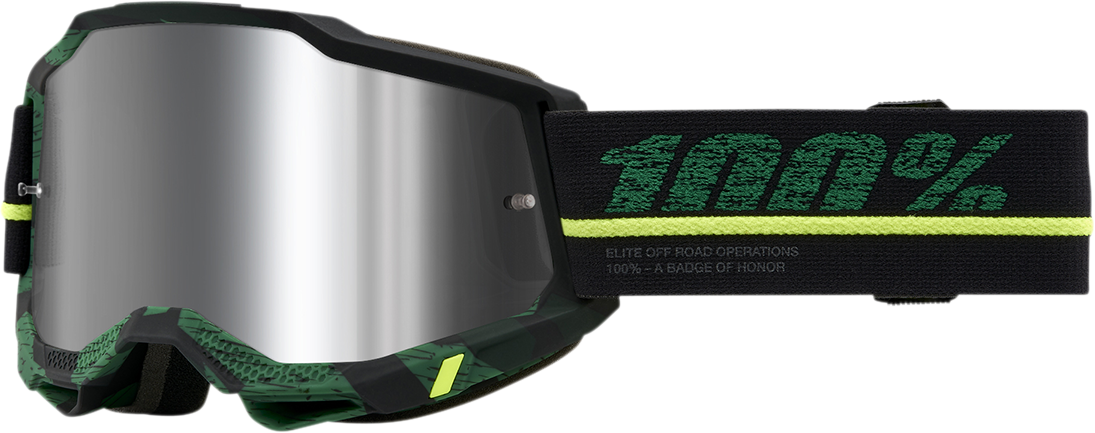 Bill's Exhausts 100% Accuri 2 Overlord Silver goggles with tinted lenses and adjustable strap for motocross or racing use.