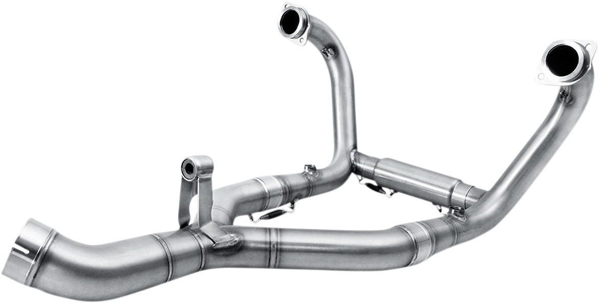 AKRAPOVIC stainless steel motorcycle header E-S6R6 with polished finish, designed for enhanced performance and engine efficiency.