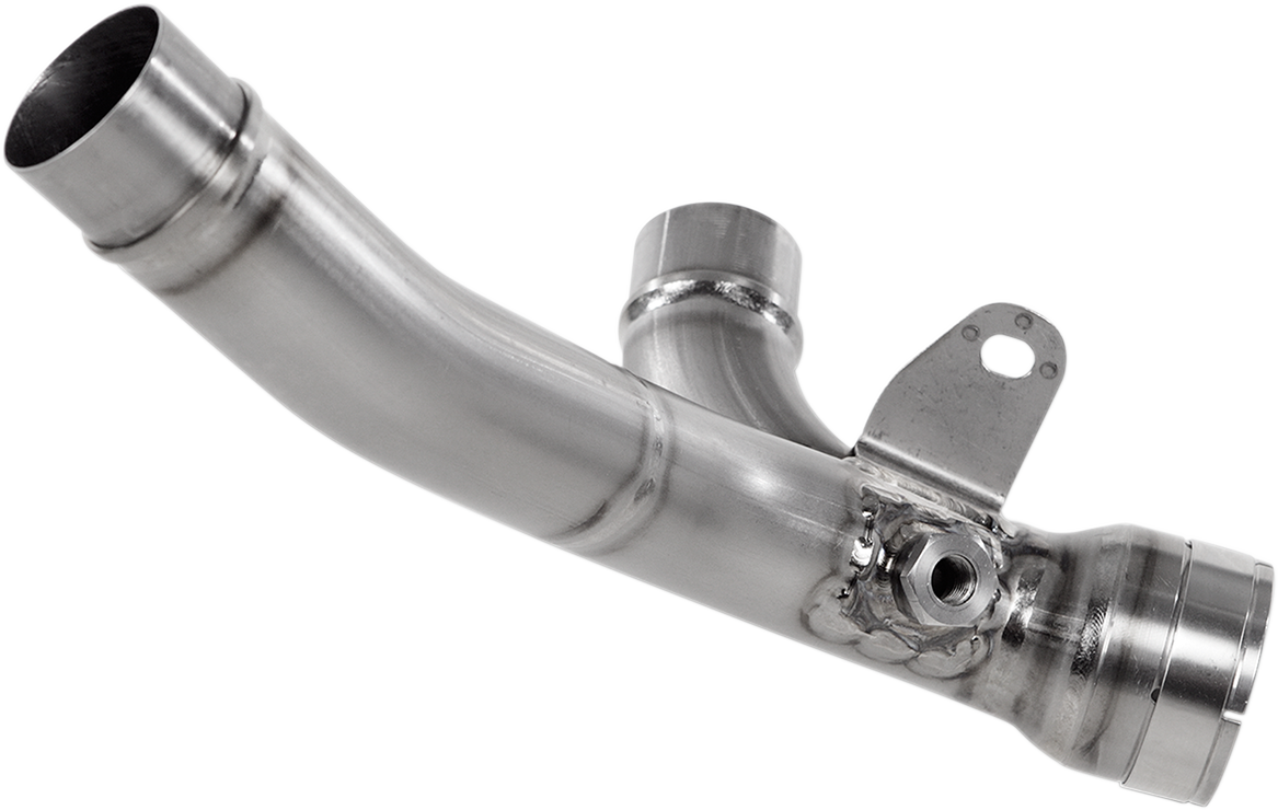 AKRAPOVIC titanium collector link pipe C-S10SO1T for enhanced motorcycle exhaust performance, showcasing the sleek, lightweight design.