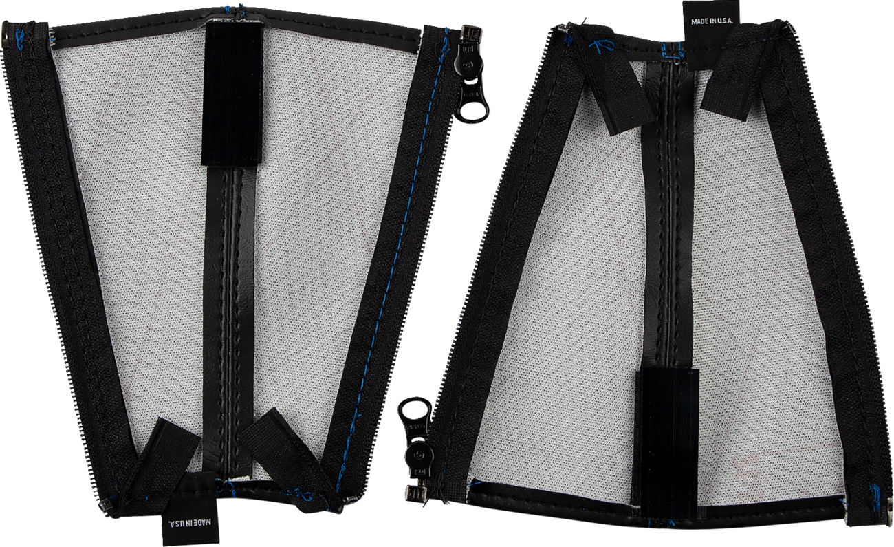 Bill's Exhausts SHOW CHROME black seat belt covers with blue stitching, designed for engine safety and style.