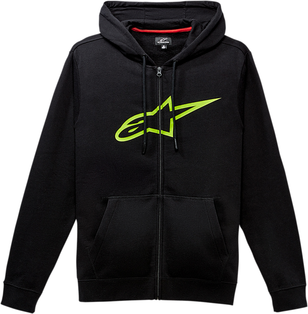 Alpinestars Ageless II Zip Hoodie in black and green, medium size, featuring a front zipper and casual athletic style.