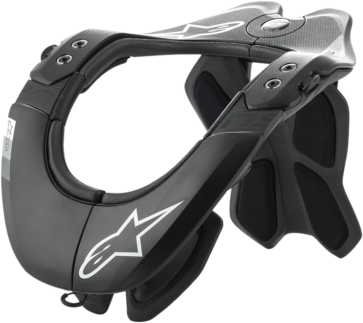 Alpinestars BNS Tech 2 bike neck support in black and cool gray, size L/XL, showing the padded protective design.