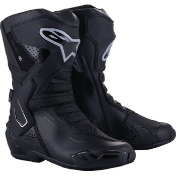 Alpinestars Stella SMX-6 V3 Drystar motorcycle boots in black and silver, US size 6, with protective design and sturdy sole.
