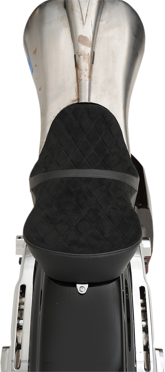 Low touring seat by Drag Specialties for Harley FL models 2008-2023, vinyl cover, designed for comfortable riding.