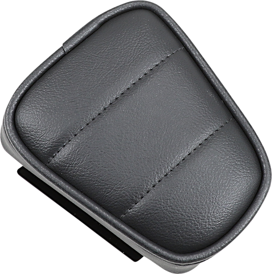 Drag Specialties seats tapered backrest pad with stitched black vinyl cover, shown on a motorcycle seat.