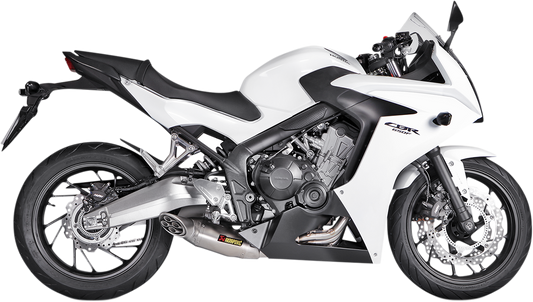 AKRAPOVIC Race Exhaust Titanium S-H6R12-HAFT for motorcycle, showcasing the sleek titanium exhaust pipe and high-performance design.