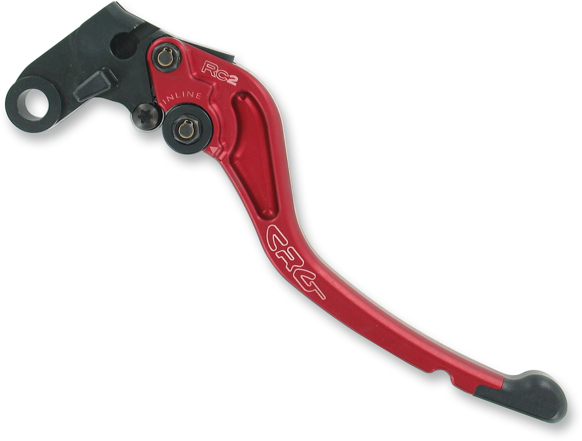 CRG RC2 standard clutch lever in red, motorcycle part with part number 2AN-631-T-R, shown mounted on a motorcycle.