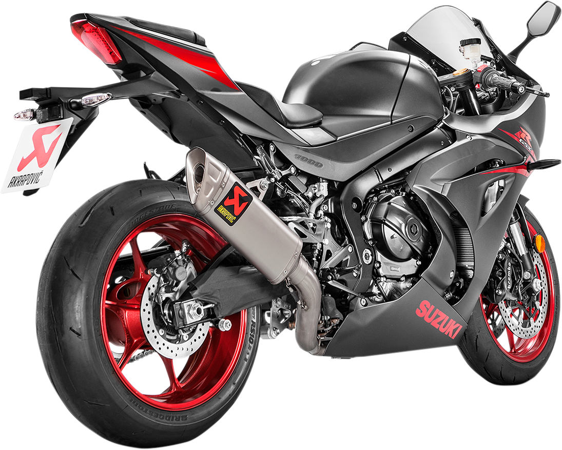 AKRAPOVIC Evolution Titanium Exhaust System for Ultimate Lightweight Performance, featuring sleek titanium design and exhaust pipes.
