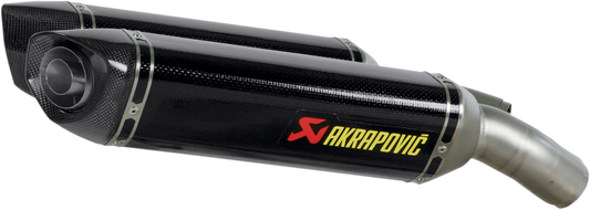 AKRAPOVIC carbon fiber motorcycle muffler S-D10SO3-ZC with sleek black finish and compact design, enhancing motorcycle performance.
