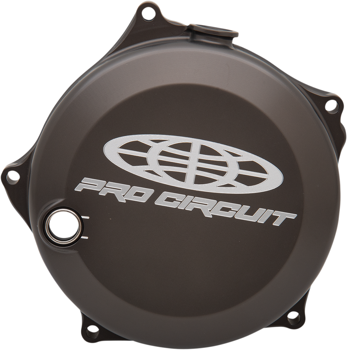 PRO CIRCUIT clutch cover for Kawasaki and Suzuki motorcycles, durable metal part with mounting holes and branding details.
