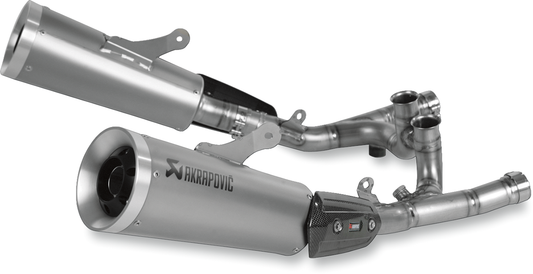 AKRAPOVIC titanium 4-into-2-into-2 collector for Yamaha Y17SO1T/1 motorcycle exhaust system, showcasing polished metal parts.