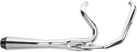 Chrome BASSANI XHAUST Road Rage 2:1 exhaust system for Harley-Davidson FXR motorcycle, showcasing polished metal pipes.