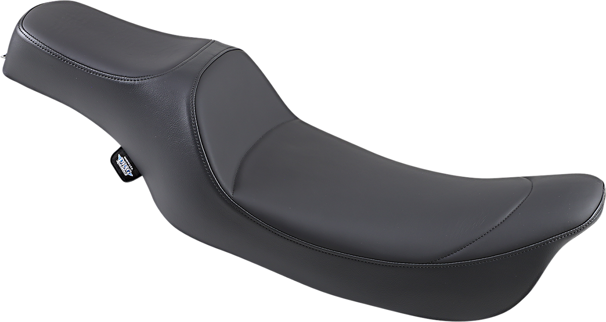 Extended reach Predator seat for Harley FL 1997-2007 by Drag Specialties Seats, showing the comfortable black motorcycle seat.