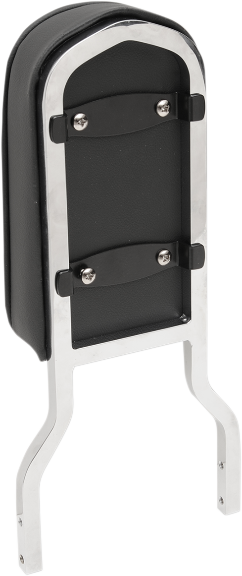 Black Drag Specialties Seats tall sissy bar pad with pillow and piping, designed for comfortable motorcycle passenger seating.
