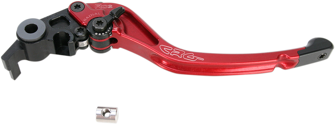 CRG RC2 standard brake lever in red, designed for motorcycle handlebars, featuring ergonomic grip and high-performance metal construction.