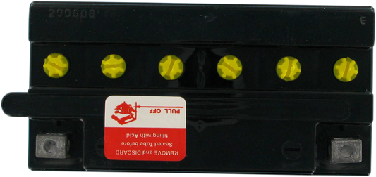 Parts Unlimited RCB18-A heavy-duty motorcycle battery with anti-sulfation technology, shown with terminals and robust casing.