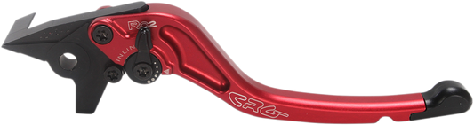 CRG RC2 standard brake lever in red, designed for motorcycle racing, showing the sleek, ergonomic handle and mounting point.