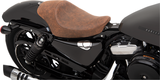 Brown distressed 3/4 solo seat for Harley XL models, by Drag Specialties Seats, fits 2004-2022 motorcycles.