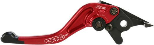 CRG RC2 Shorty brake lever in red, compact design with ergonomic grip for motorcycle braking, shown in close-up image.