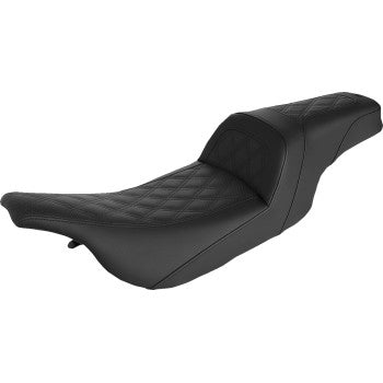 Black SADDLEMEN Slim Seat with lattice stitching for 1999-2007 FLHT/FLTR Harley Davidson motorcycles, featuring a sleek design.