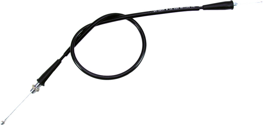 Black vinyl throttle cable by MOTION PRO for motorcycles and powersports vehicles, part number 10-0099, shown coiled and ready for installation.