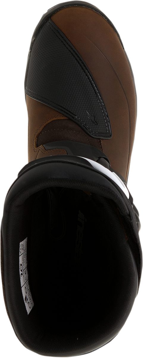 Alpinestars Corozal Adventure Drystar oiled leather boots in brown, US 8, featuring rugged design and sturdy construction