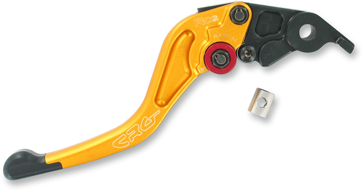 CRG RC2 Shorty brake lever in gold, motorcycle brake lever with ergonomic design and polished finish.