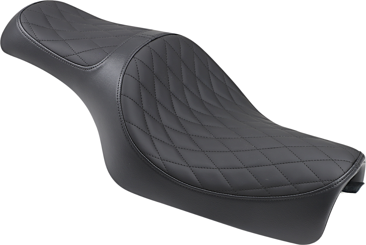 Drag Specialties Caballero seat with solar reflective leather for Harley XL bikes from 2004 to 2022, showing the padded motorcycle seat.