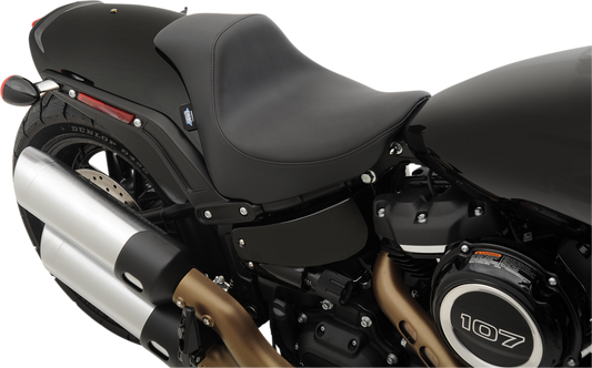 EZ-Solo seat for FXFB/S Harley Davidson by Drag Specialties, smooth solar-reflective leather motorcycle seat with ergonomic design.